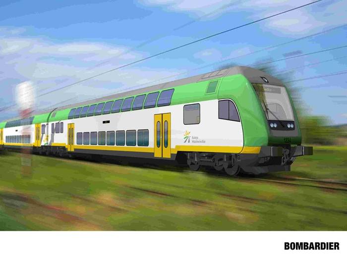 Wizualizacja wagonów piętrowych dla Kolei Mazowieckich. Fot. Bombardier