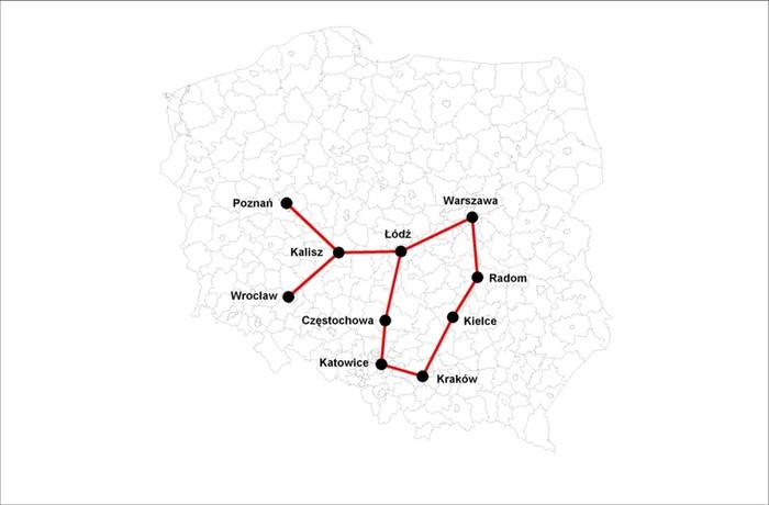 Mapa 3. Koncepcja KDP w pełni nawiązująca do sieci osadniczej. Rys. Sebastian Pawłowski
