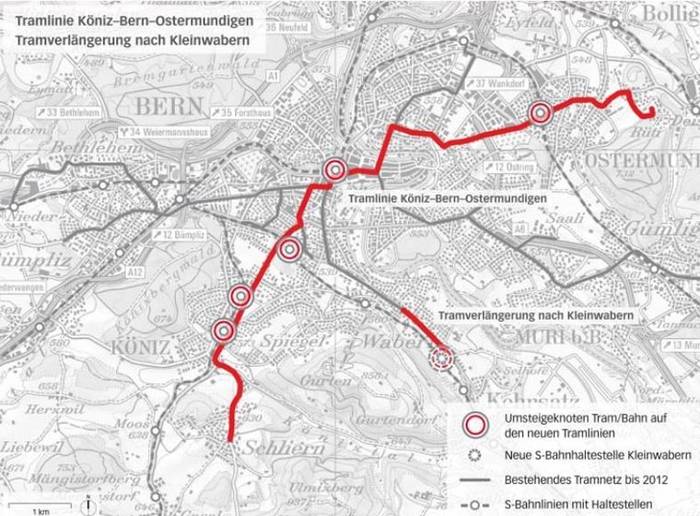 Najnowsze plany budowy nowych odcinków tramwajowych znane jako Tram Regio Bern. Fot. Bernmobil
