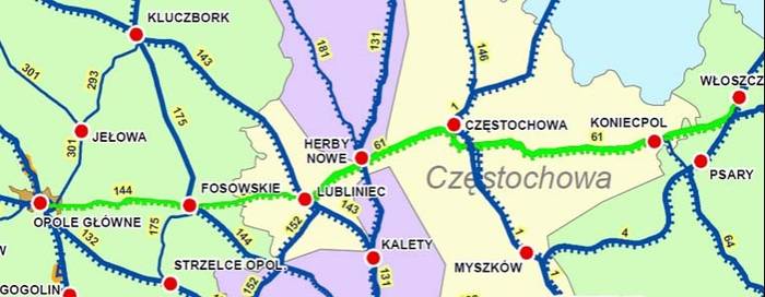 Proteza koniecpolska na bazie mapy linii PKP PLK