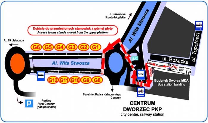 Schemat tymczasowej organizacji ruchu w rejonie MDA w Krakowie