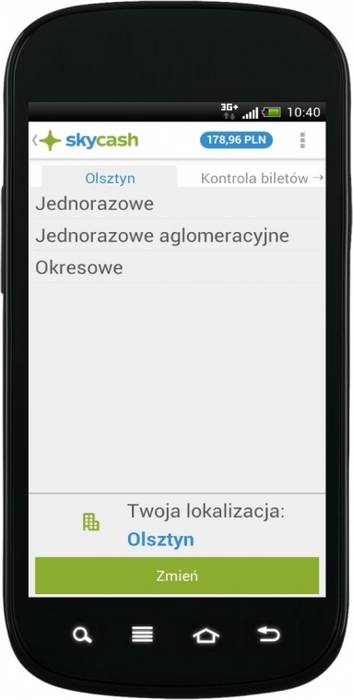 SkyCash - menu główne aplikacji 