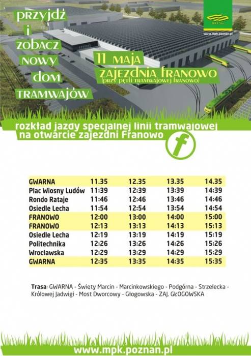 Rozkład jazdy linii specjalnej do zajezdni Franowo