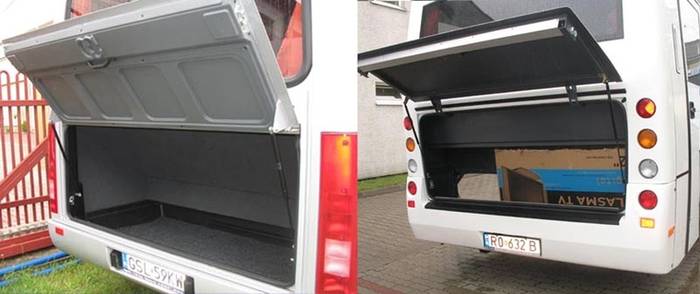 Bagażniki tylne autobusu Thesi (po lewej) i Solina (po prawej)