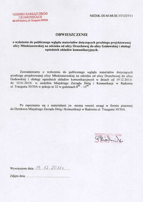 Uwagi Bractwa Rowerowego do projektu ulicy Młodzianowskiej w Radomiu