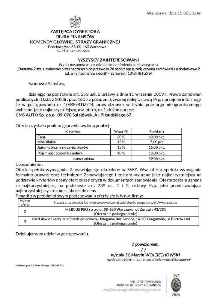 Straż Graniczna wybiera autobusy od CMS. Mercus i Service Bus odrzuceni