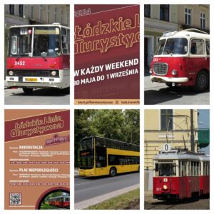 Piętrowy, żółty autobus na ulicach Łodzi.