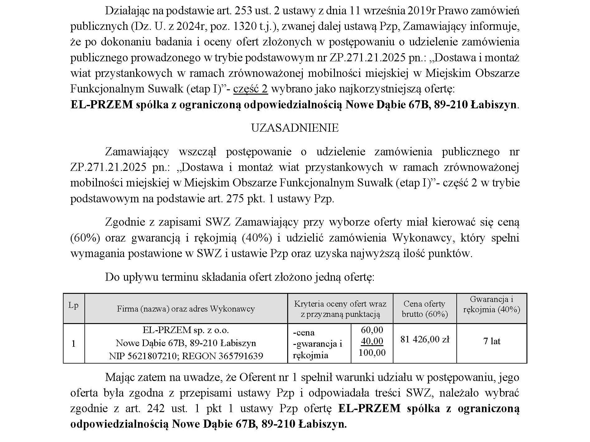 Dwie przystankowe umowy dla jednej firmy. EL-PRZEM zwycięża w Suwałkach