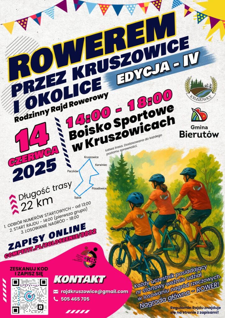 Zapraszamy wszystkich miłośników rowerów i aktywnego wypoczynku do wzięcia udziału w Rodzinnym Rajdzie Rowerowym.