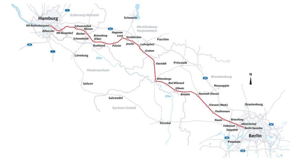 Od 1 sierpnia 2025 roku do końca kwietnia 2026 roku linia kolejowa Berlin–Hamburg zostanie całkowicie wyłączona z ruchu.