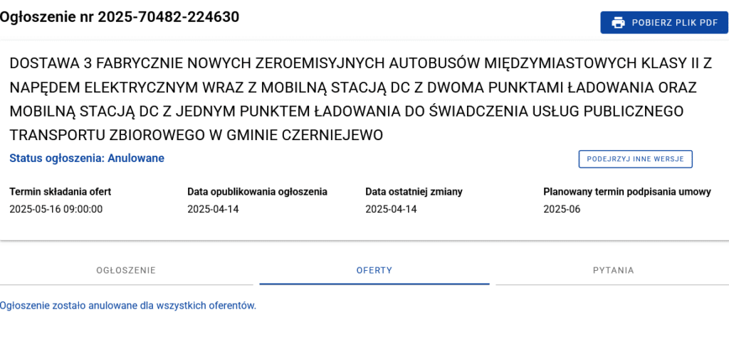 GPKS Gniezno z ofertą na elektrobusy pod Czerniejewo. Euromatpol anuluje przetarg z ofertą Veramo