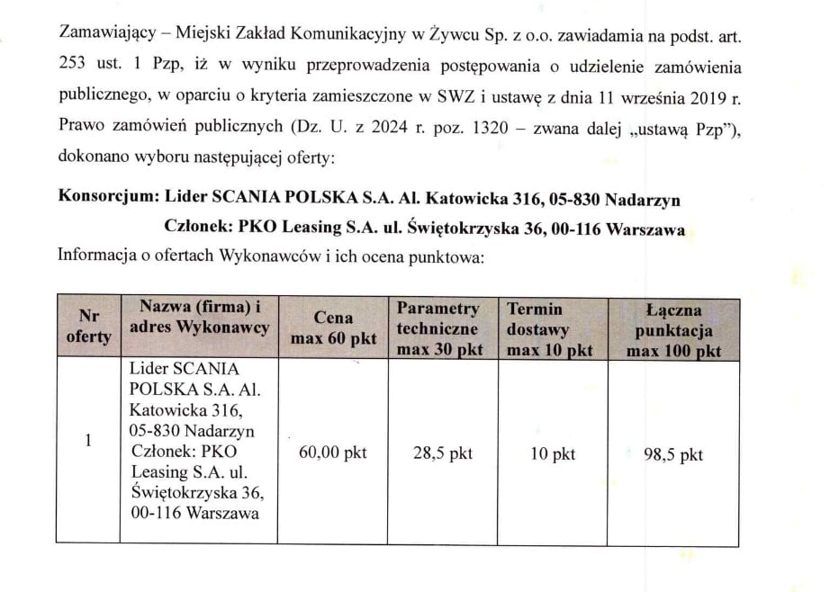 Scania wraca do Żywca z autobusem Fencer F1