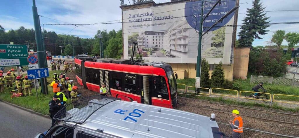 Wykolejenie tramwaju przy Parku Śląskim. W ostatni dzień majówki foto: Straż Pożarna