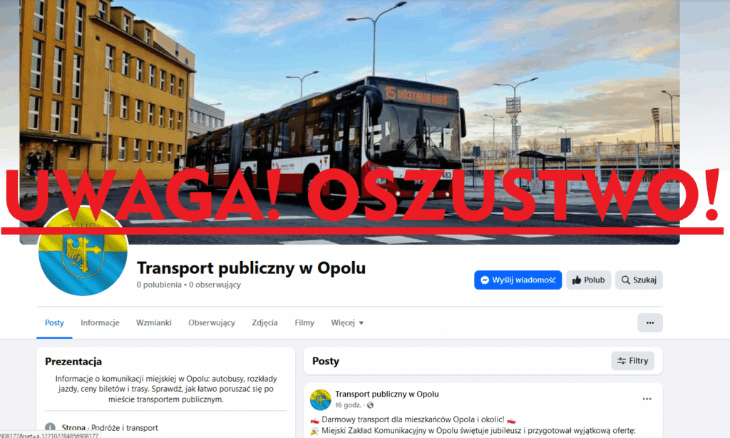 MZK Opole ostrzega przed oszustami oferującymi darmowe bilety