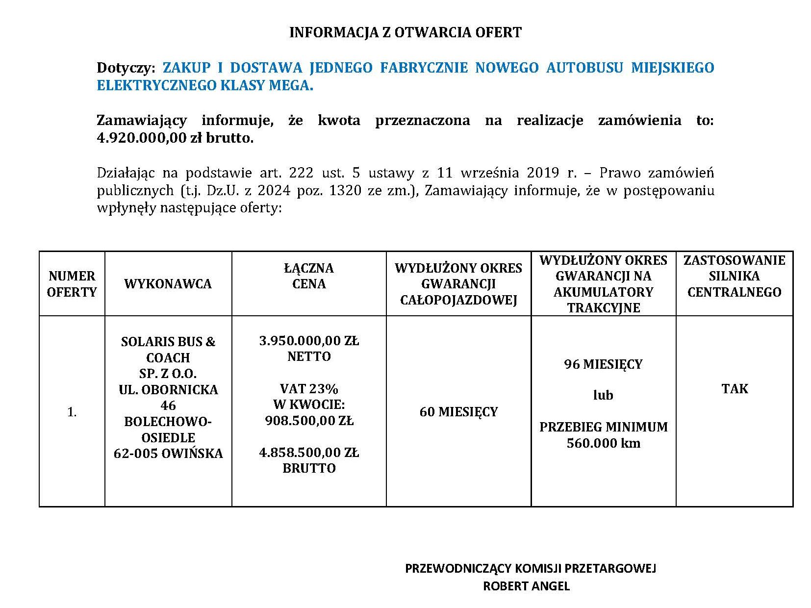 Piotrków Trybunalski: Tylko jedna oferta na MEGA elektrobus – Solaris znów sam