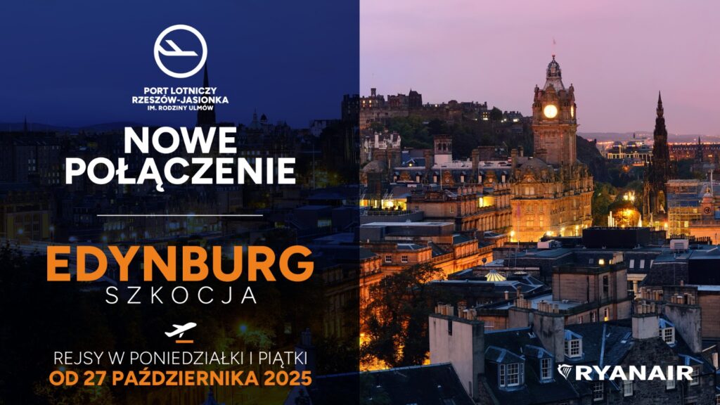 Ryanair uruchamia loty z Rzeszowa do Edynburga – start już 27 października