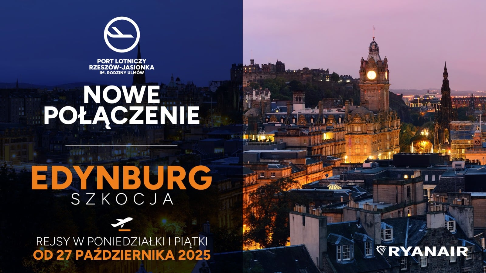 Infoair - Ryanair uruchamia loty z Rzeszowa do Edynburga – start już 27 października