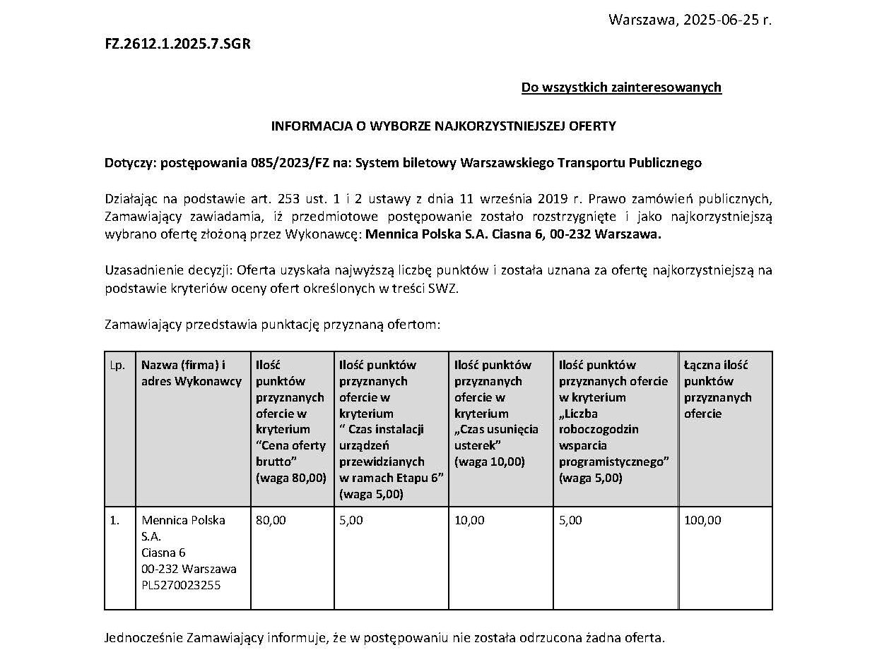 Nowy system biletowy w Warszawie - od Mennicy Polska