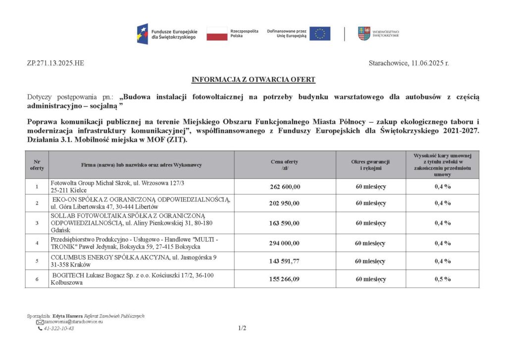 Fotowoltaika dla autobusów. Starachowice analizują propozycje wykonawców