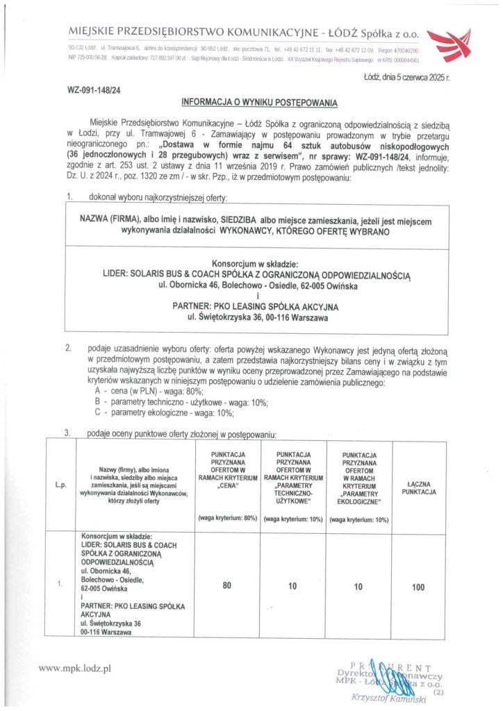 64 autobusy dla MPK Łódź? Ofertę złożył tylko Solaris i wygrał / fot. UM Łódź