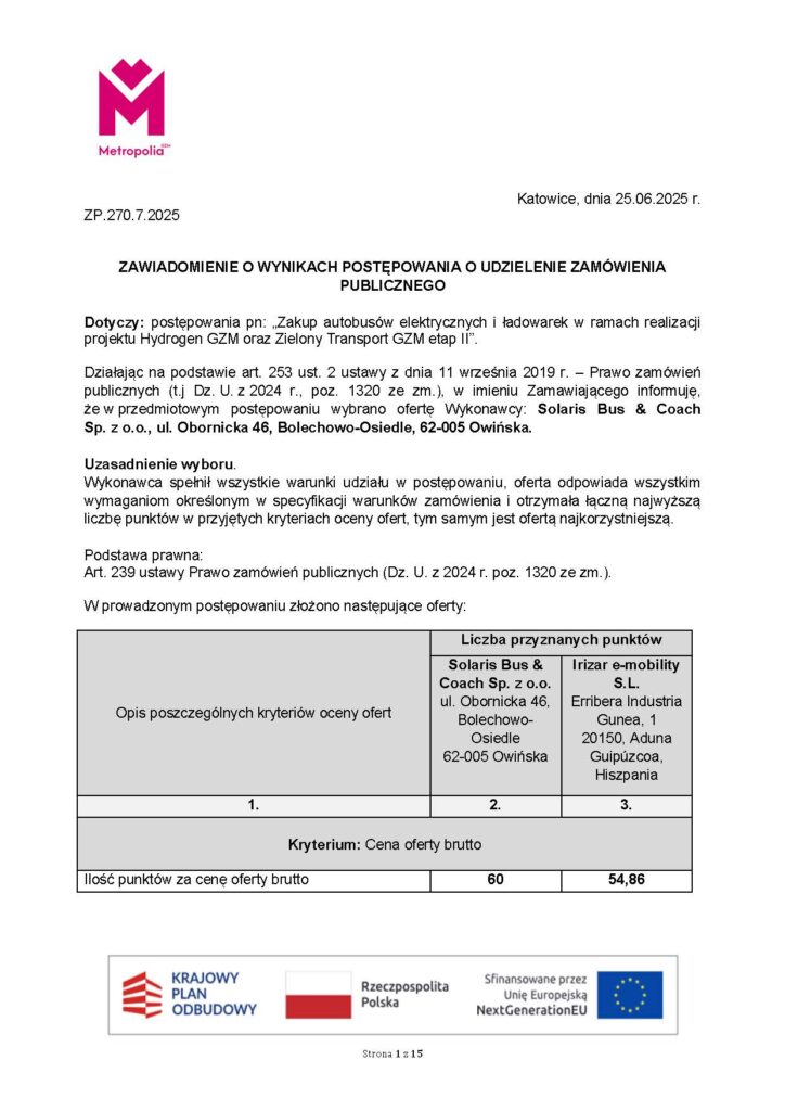 GZM kupuje 42 elektryczne Solarisy. Irizar z niższą notą techniczną