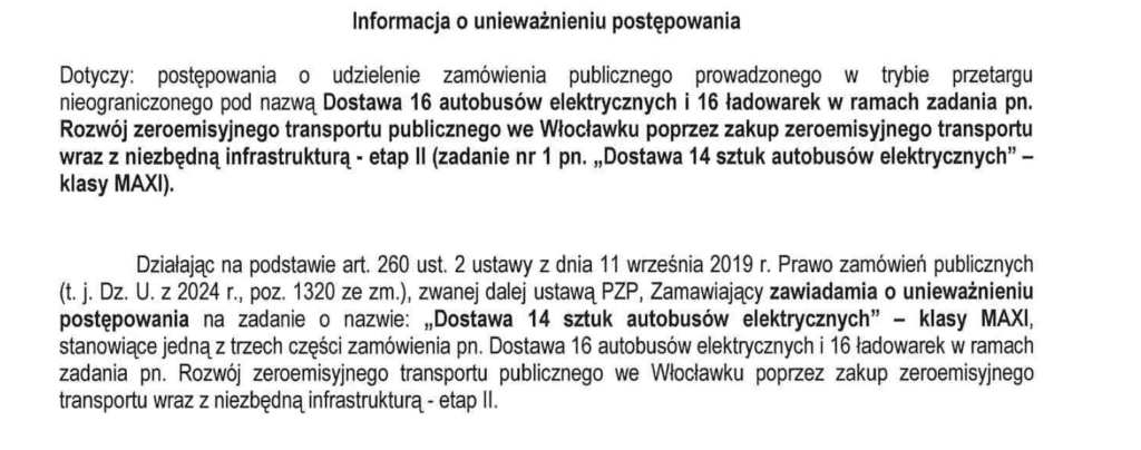 Miasto unieważnia MAXI zadanie na autobusy elektryczne. W grze zostają przegubowce i ładowarki