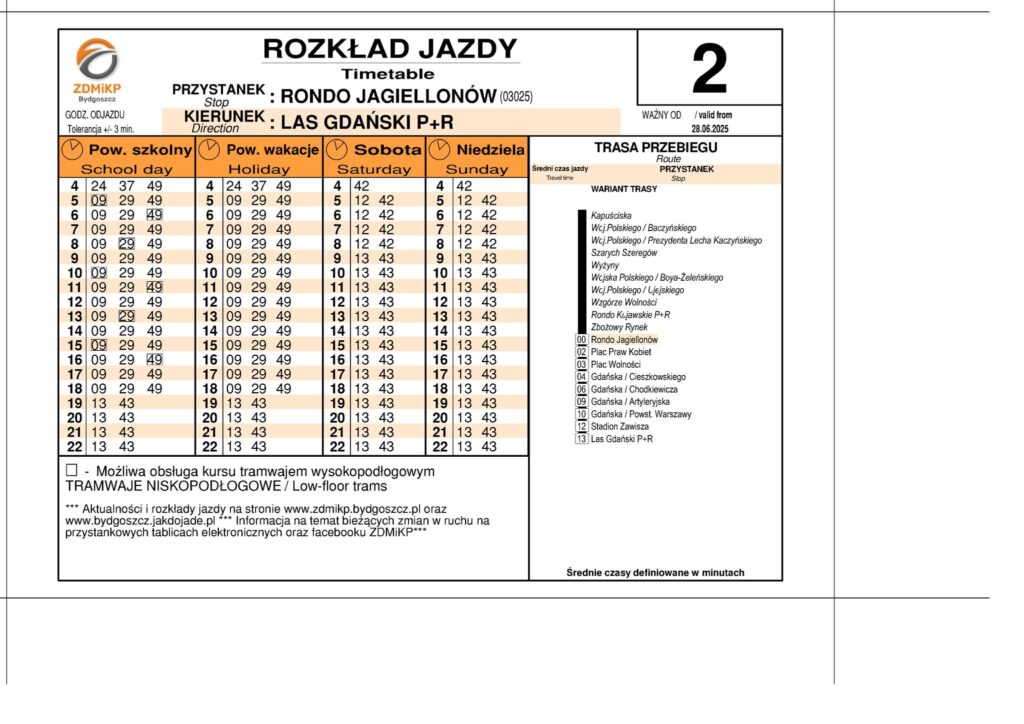 Rozkład jazdy bydgoskich tramwajów