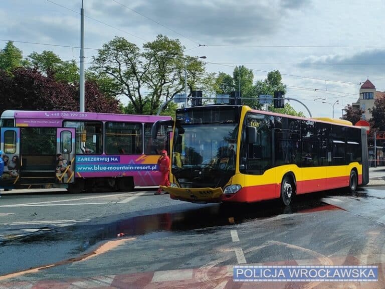 Zderzenie tramwaju z autobusem