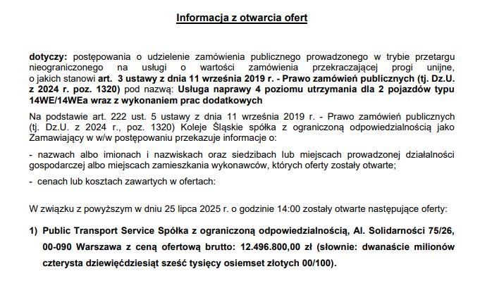 Informacja z otwarcia ofert