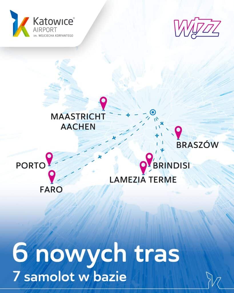 Wizz Air rozwija bazę w Katowicach – nowy samolot i sześć nowych tras