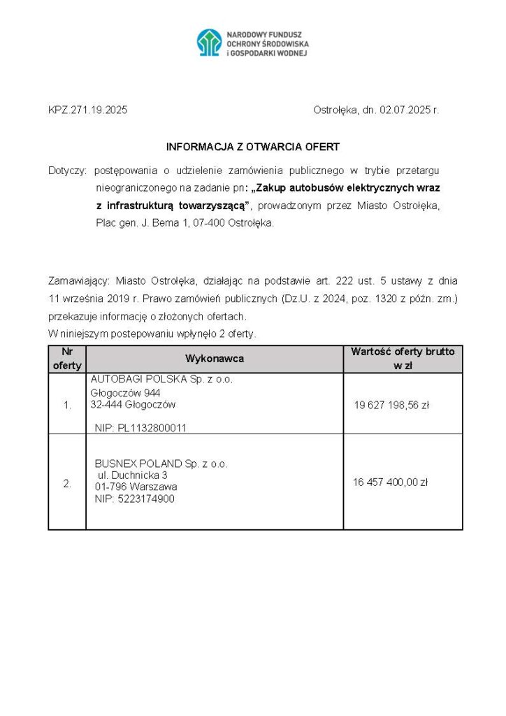 Ostrołęka: Dwie oferty na sześć elektrobusów. Kto bliżej kontraktu?