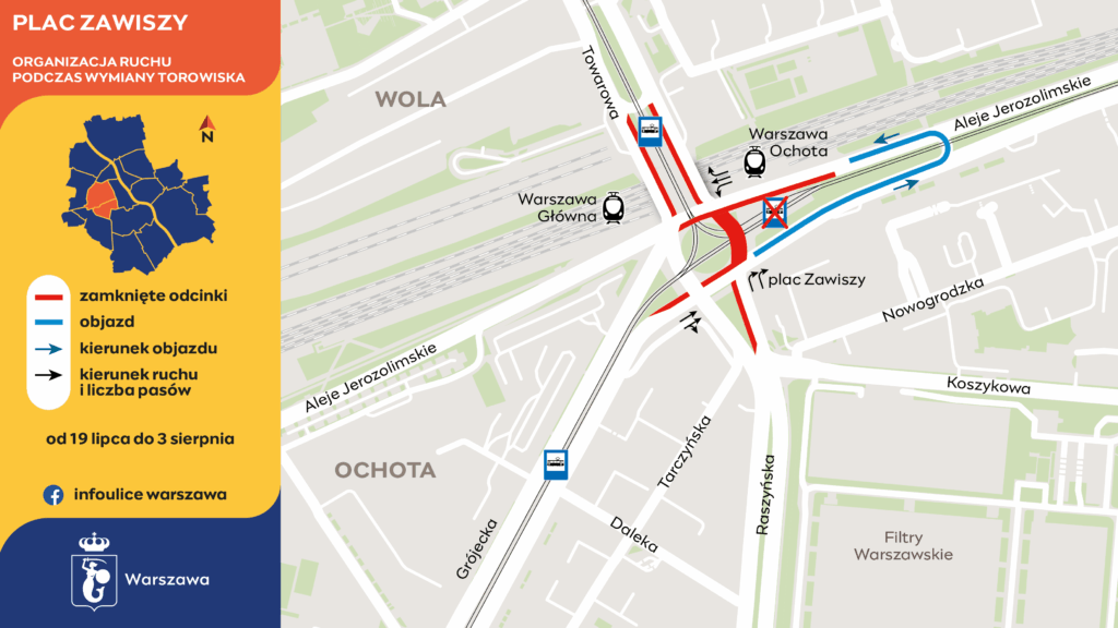 Trwa remont Pl. Zawiszy. Tramwaje Warszawskie szykują kolejne zmiany dla pasażerów i kierowców foto: UM Warszawa