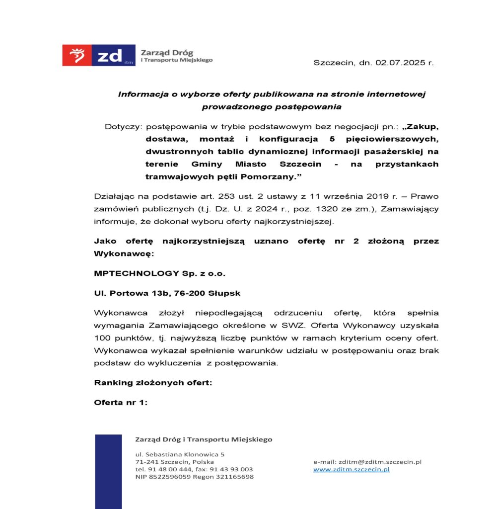 Wiemy, kto dostarczy tablice SDIP dla ZDiTM w Szczecinie. Na pętlę Pomorzany / fot. UM Szczecin