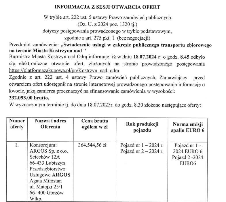 Kostrzyn nad Odrą ma ofertę na obsługę komunikacji miejskiej. Ponad budżetem