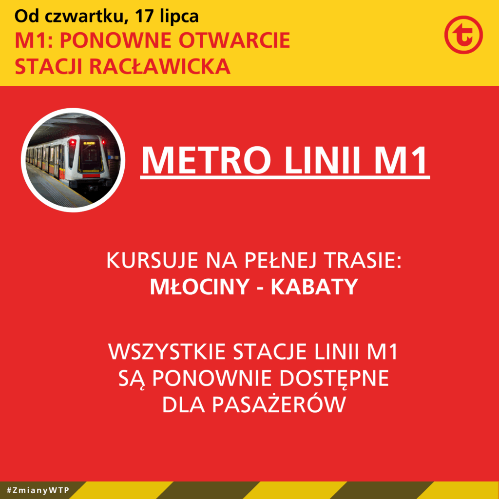 Stacja metra Racławicka ponownie otwarta. Więcej pociągów na linii M1 foto: UM Warszawa