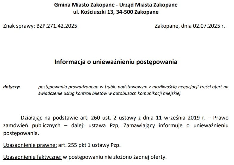 Zakopane ma problem z kontrolą biletów w autobusach. Brak chętnych