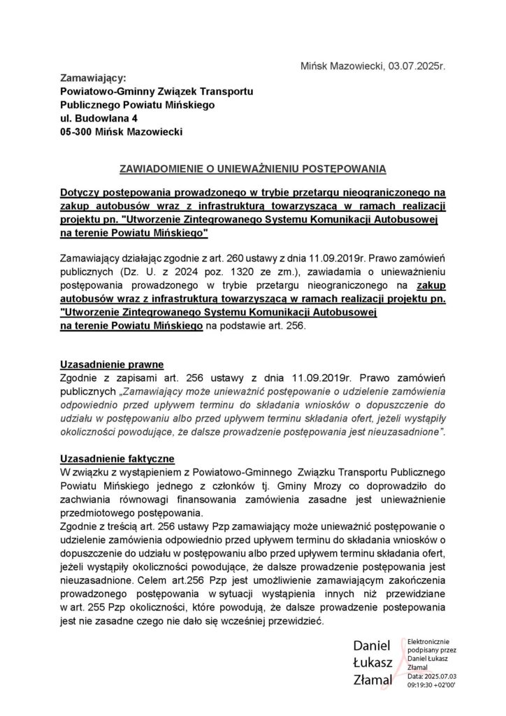 Gmina Mrozy wypada z porozumienia – Mińsk Mazowiecki kasuje zamówienie