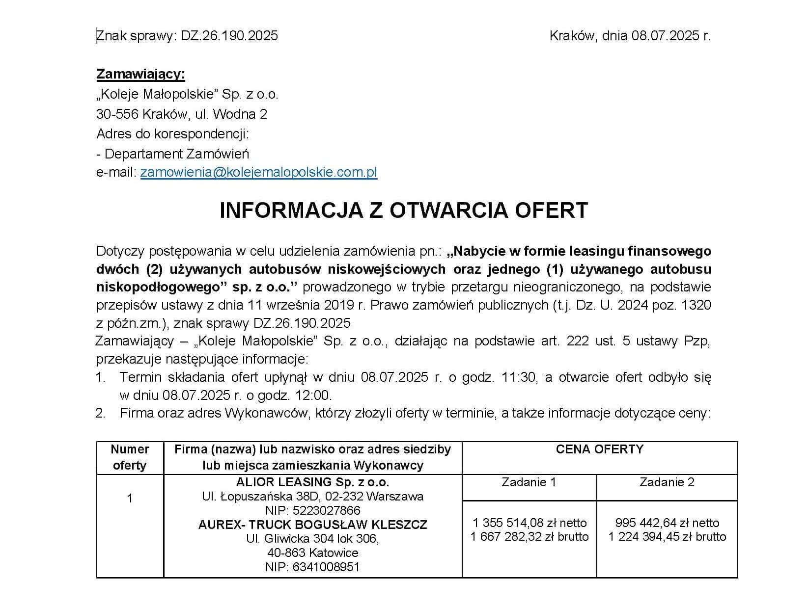 Trzy używane autobusy w leasingu. Oferta dla Kolei Małopolskich