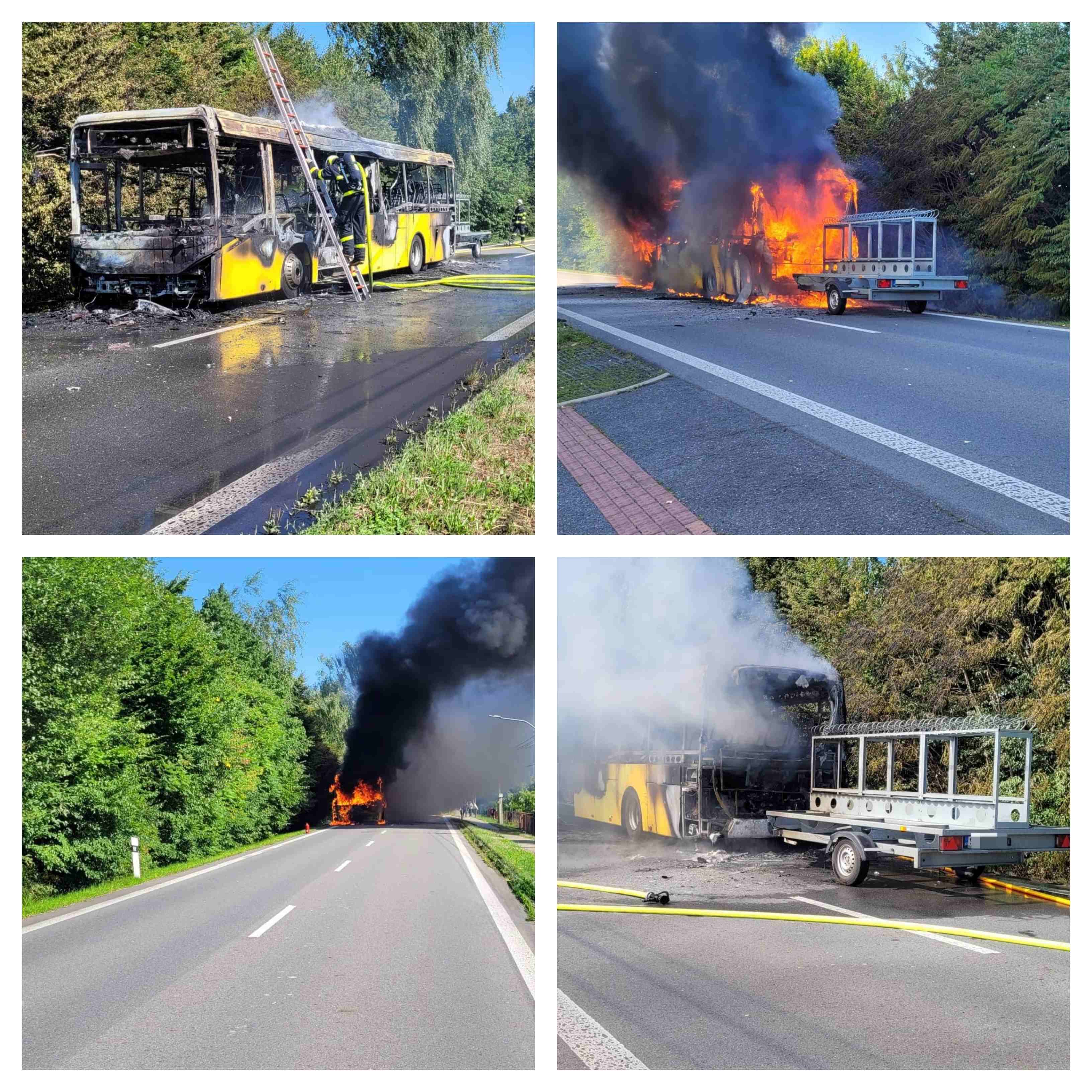 Infobus - Czechy: Pożar autobusu rowerowego na trasie. Przy granicy z Polski