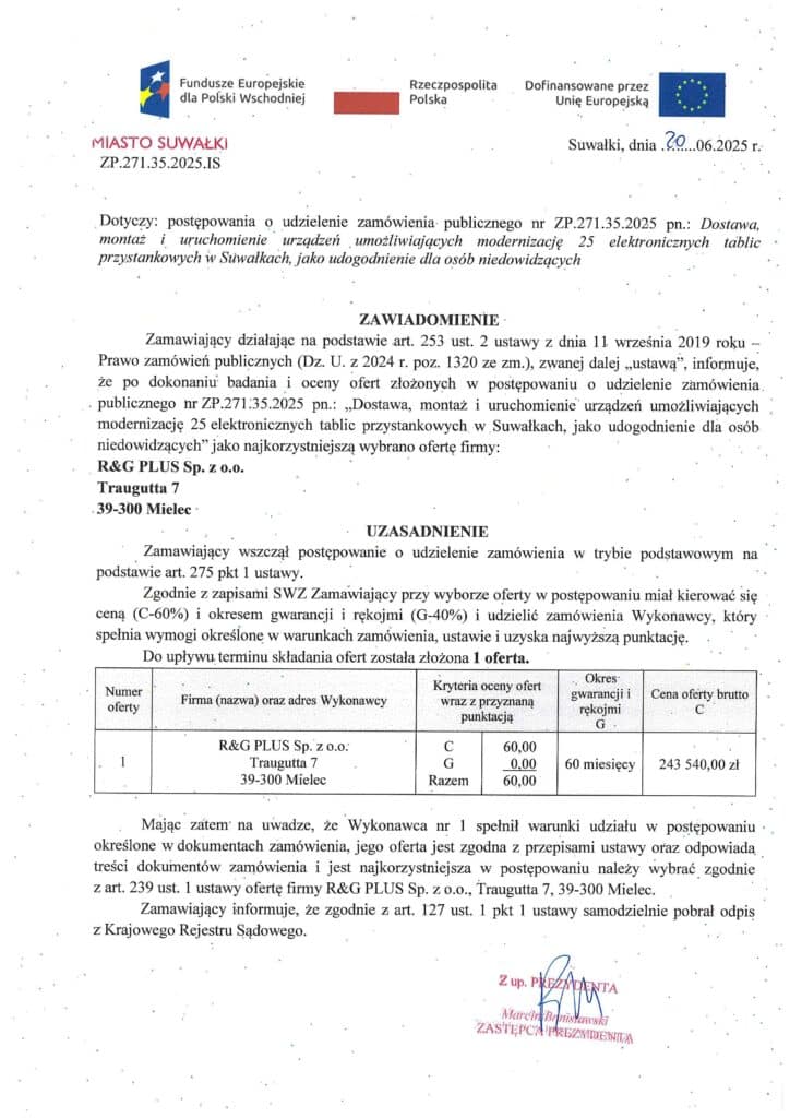 Modernizacja tablic przystankowych w Suwałkach.
