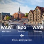 LOT Polish Airlines wychodząc naprzeciw oczekiwaniom Pasażerów, od 26 października będą realizować poranne wyloty do Warszawy i wieczorny powrót do Bydgoszczy
