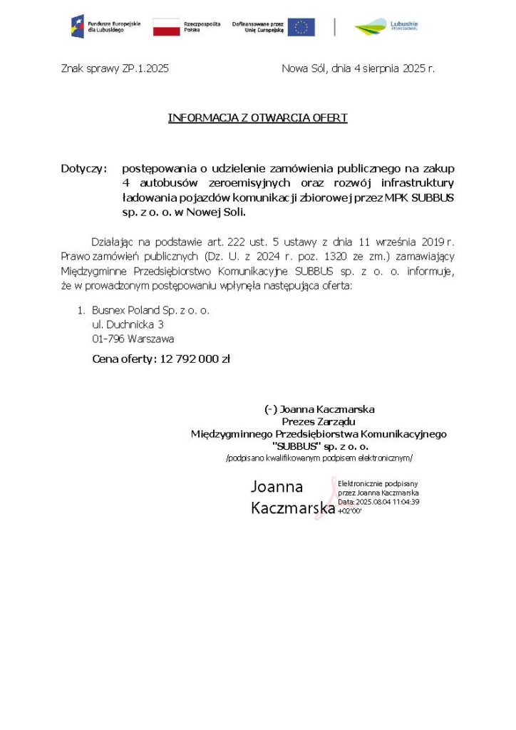 Busnex chce dostarczyć elektrobusy Yutong E9 do Nowej Soli. Cena oferty przekracza budżet