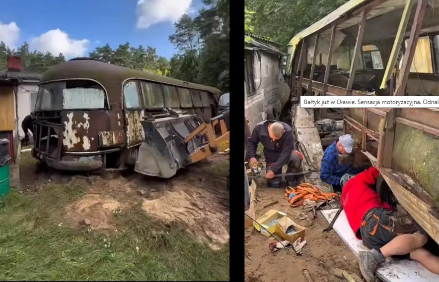 Autobus znajdował się w środku lasu i przez prawie 60 lat służył jako... magazyn na ule oraz altanka. Źródło: Muzeum Motoryzacji Wena w Oławie (FB)