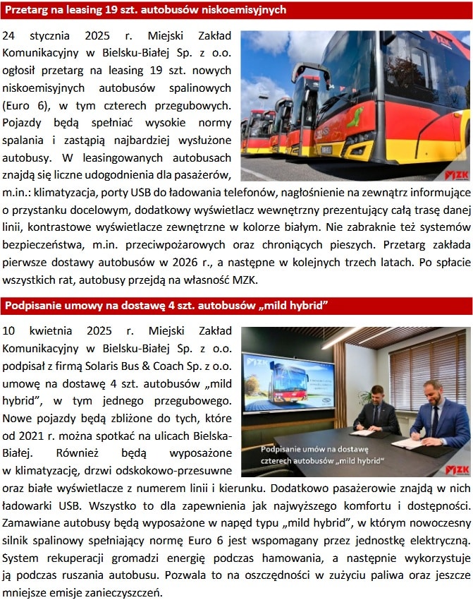 Podpisane ostatnio dwie umowy to element szerszej transformacji floty w kierunku zrównoważonego transportu i zgodności z ustawą o elektromobilności / ot. UM Bielsko-Biała