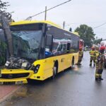 Tarnowskie Góry: Z ustaleń policji wynika, że kierująca autobusem zasłabła i straciła panowanie nad pojazdem w wyniku czego uderzyła w słup.