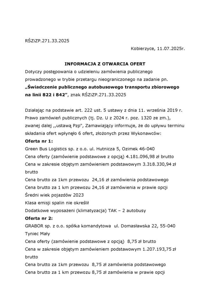 Wybór oferty i umowa na obsługę linii 822 i 842 w aglomeracji wrocławskiej / fot. UG Kobierzyce
