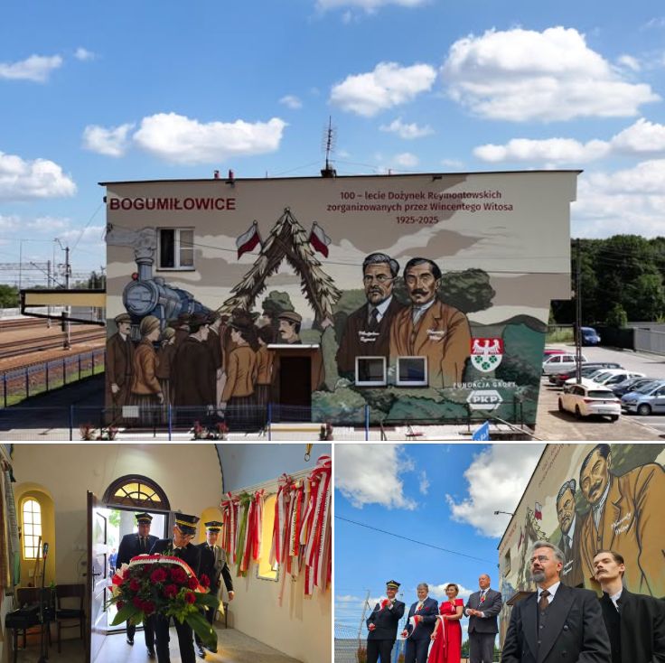 Mural upamiętniający Reymonta i Witosa na dawnym dworcu w Bogumiłowicach foto: PKP SA