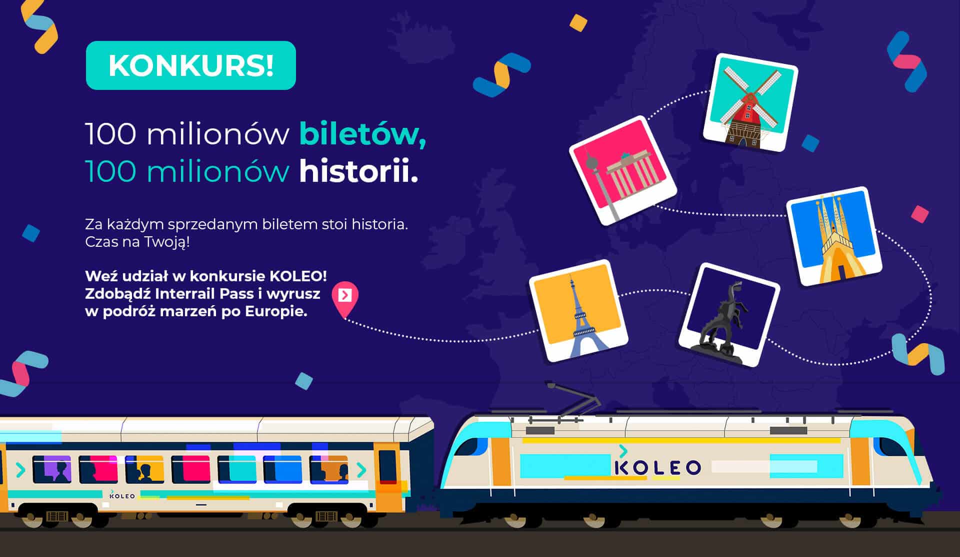 Infotrans - KOLEO świętuje 100 mln biletów i rusza z konkursem „Bilet Marzeń” z super nagrodami