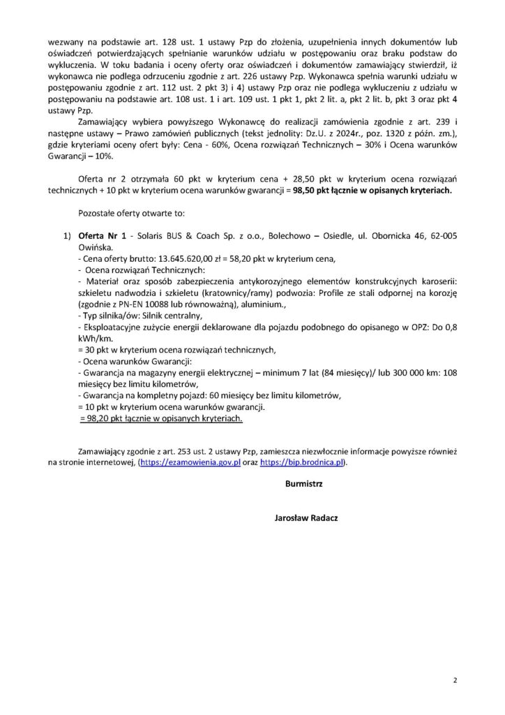 Busnex Poland wygrywa w Brodnicy – finał rekordowo długiego postępowania na e-busy