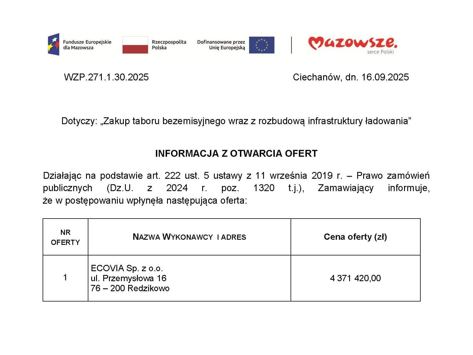 Ciechanów otworzył oferty na elektrobusy. Tylko jeden chętny